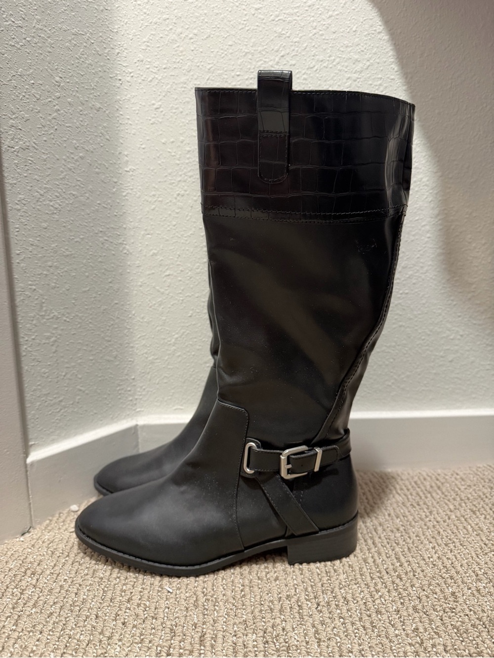 St. John's Bay Women's Roslyn Wide Calf Stacked Heel Riding Boots, Black 10W